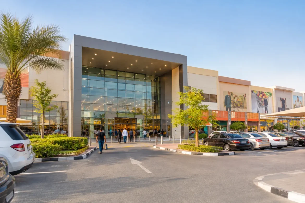 Grand City Mall Al Quoz Dubai exterior with main entrance, parking area and shops